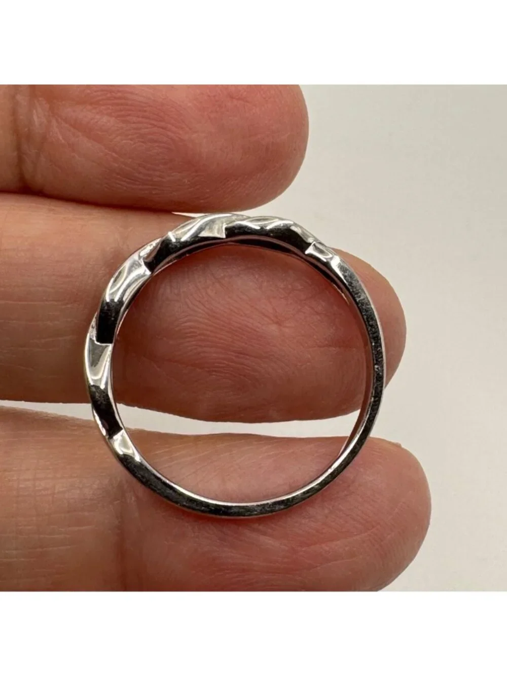 Cubic Zirconia Woven Design 4mm Band Sterling Silver 925 Ring Size 9.75